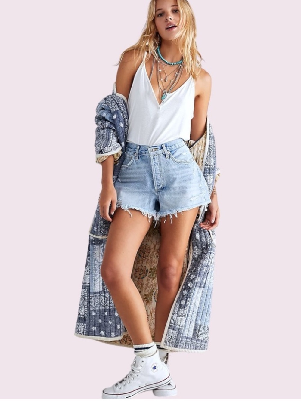 Agolde Parker Long Jean Shorts Size 28 Y2K Distressed Denim Organic Cotton